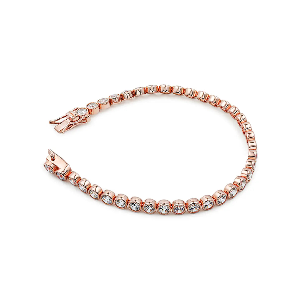 Everyday elegant rose gold tennis bracelet lined with sparkling cubic zirconia