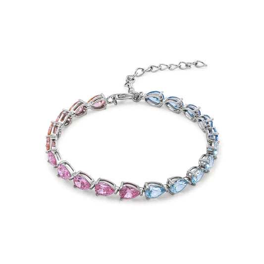 Colorful half pink half blue tennis bracelet with pear shaped gemstones