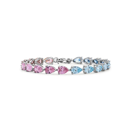 Colorful half pink half blue tennis bracelet with pear shaped gemstones