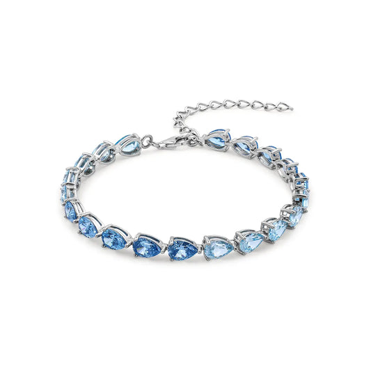 Blue gradient tennis bracelet with pear cut zirconia gemstones in sterling silver