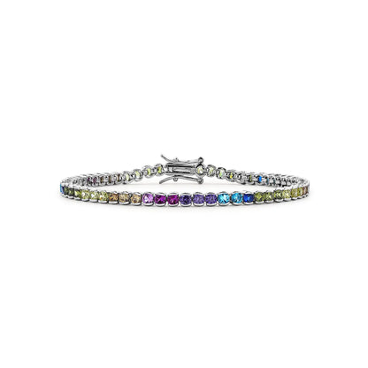 Multicolor round zirconia bracelet with silver finish, stylish tennis design