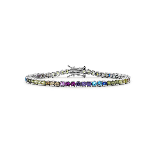 Multicolor round zirconia bracelet with silver finish, stylish tennis design