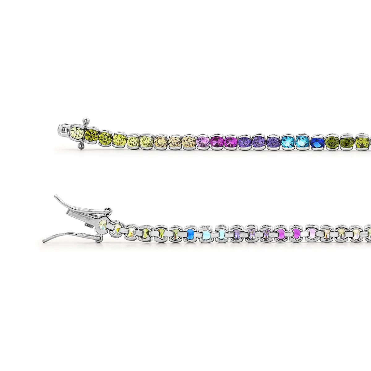 Multicolor round zirconia bracelet with silver finish, stylish tennis design