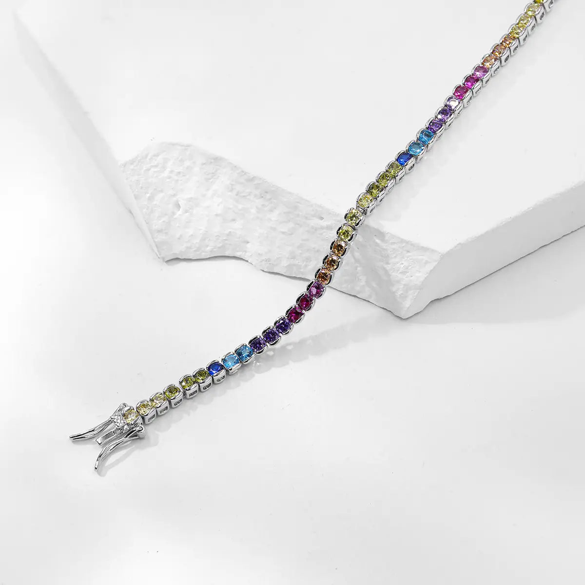 Multicolor round zirconia bracelet with silver finish, stylish tennis design