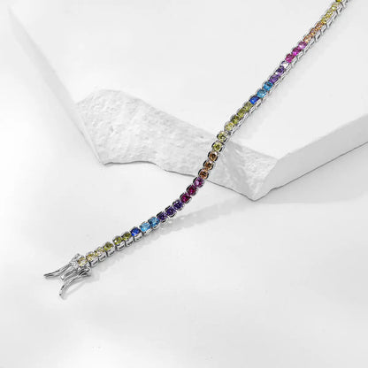 Multicolor round zirconia bracelet with silver finish, stylish tennis design