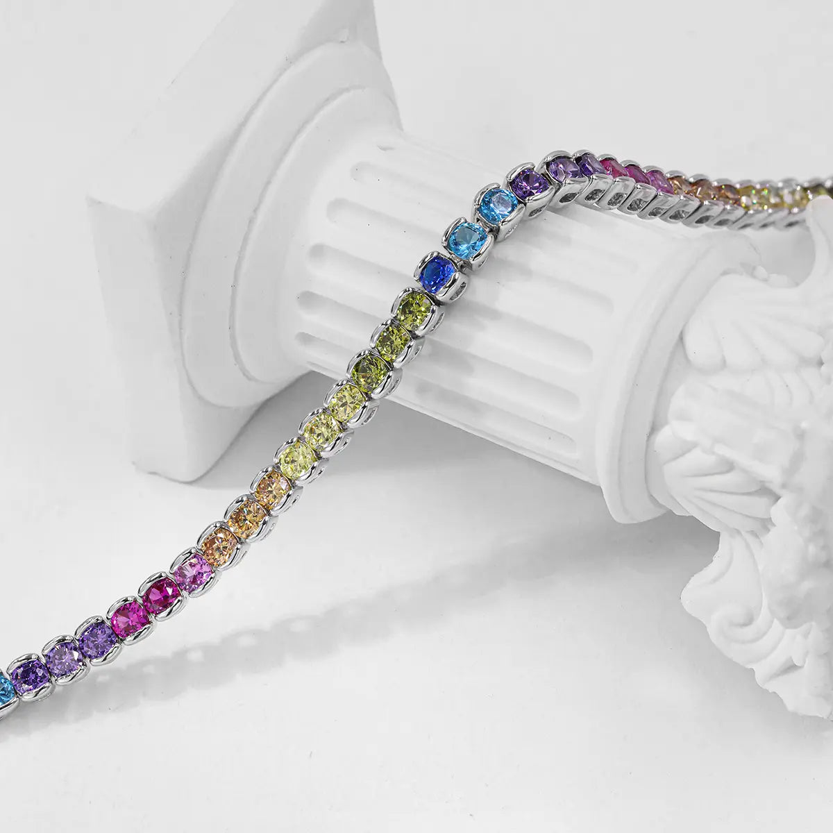 Multicolor round zirconia bracelet with silver finish, stylish tennis design
