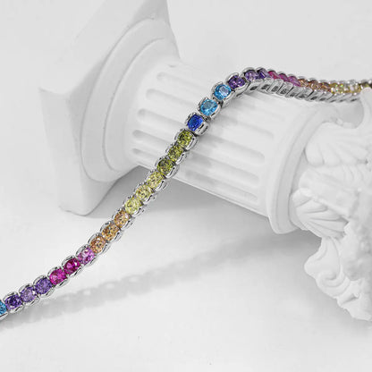 Multicolor round zirconia bracelet with silver finish, stylish tennis design