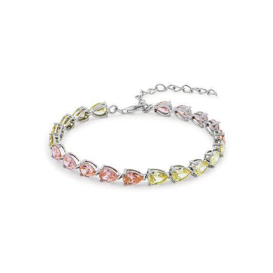 Modern sterling silver tennis bracelet with pear cut multicolor zirconia gems