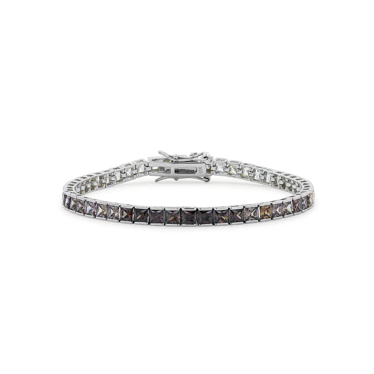 White-gold plated sterling silver bracelet with smoky cubic zirconia