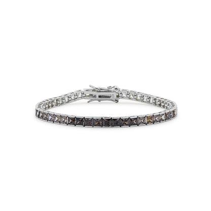 White-gold plated sterling silver bracelet with smoky cubic zirconia