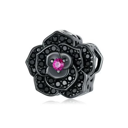 Gothic Black Rose Charm Bead with black gold plating – dark floral design for Halloween bracelets and gothic jewelry