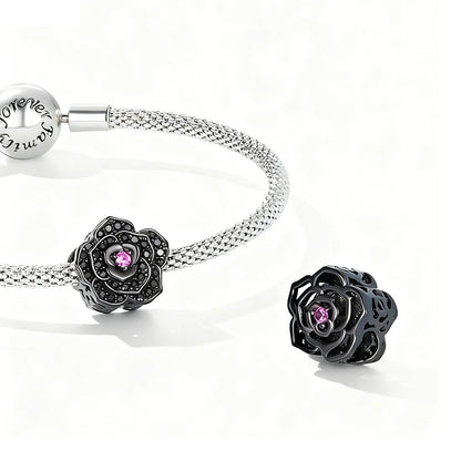 Gothic Black Rose Charm Bead with black gold plating – dark floral design for Halloween bracelets and gothic jewelry