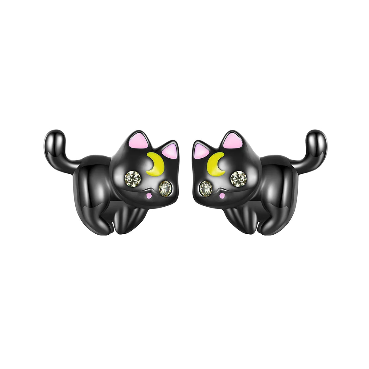 Moon & Cat Halloween Charm Bead – black gold plated moon cat design for festive bracelets