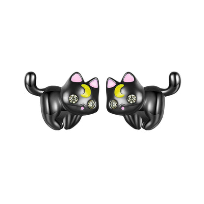 Moon & Cat Halloween Charm Bead – black gold plated moon cat design for festive bracelets