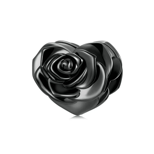 Black Gold Plated Sterling Silver Heart Rose Bracelet