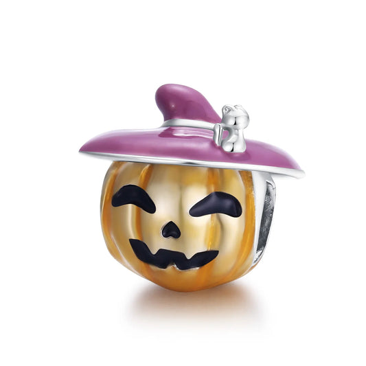 Enchanted Pumpkin Charm Bead in Plated Sterling Silver with Enamel