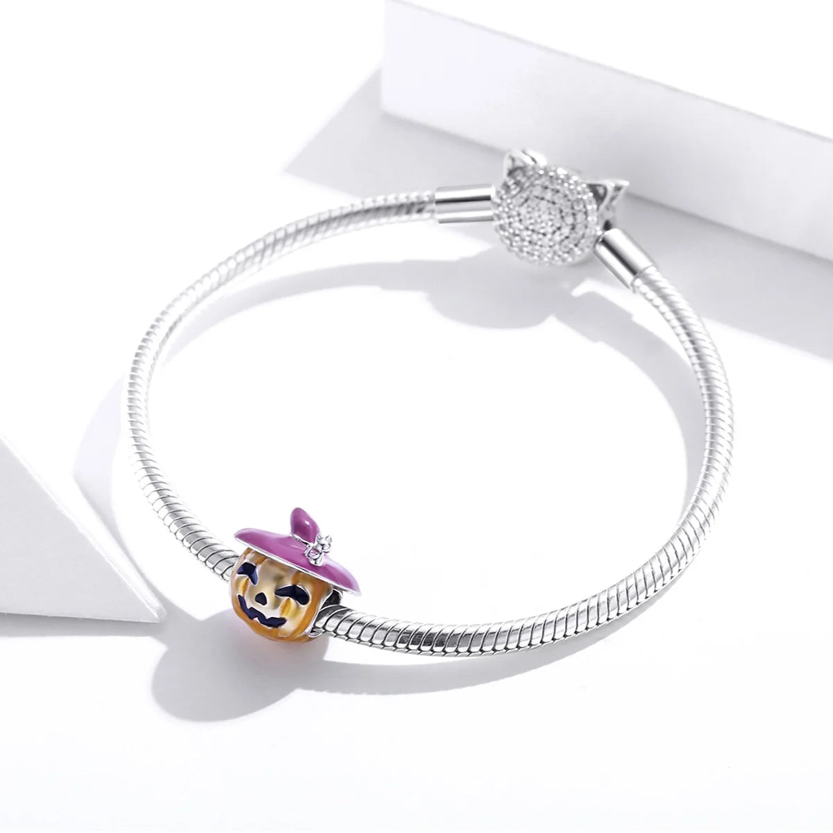 Enchanted Pumpkin Charm Bead in Plated Sterling Silver with Enamel