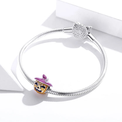Enchanted Pumpkin Charm Bead in Plated Sterling Silver with Enamel