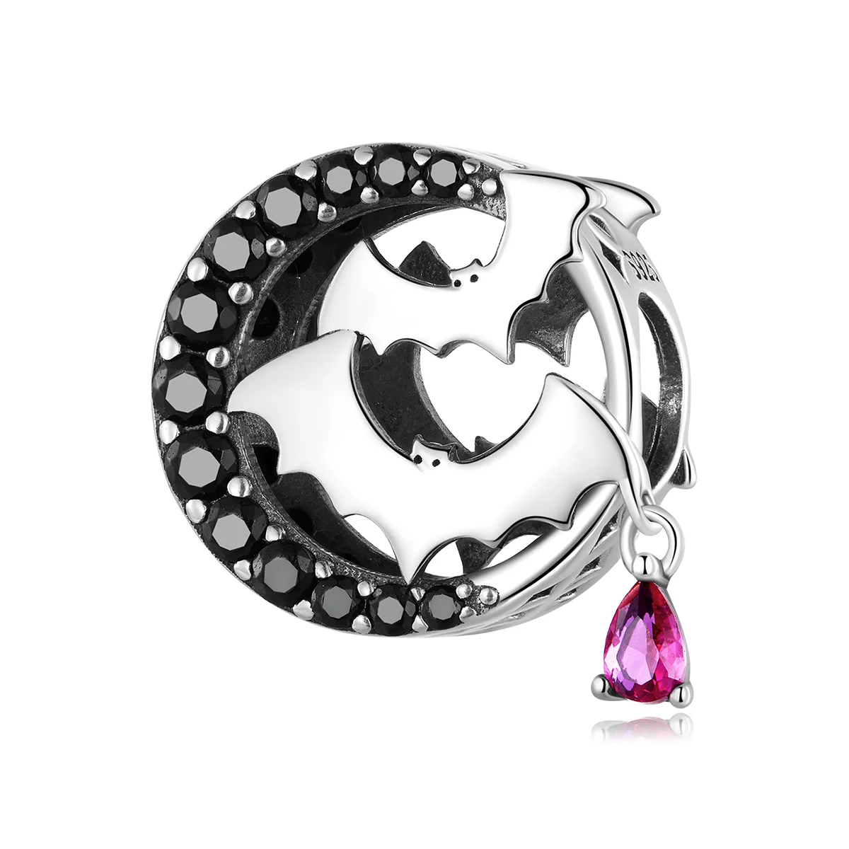 Midnight Bat Charm Bead in Oxidized Sterling Silver for Bracelets