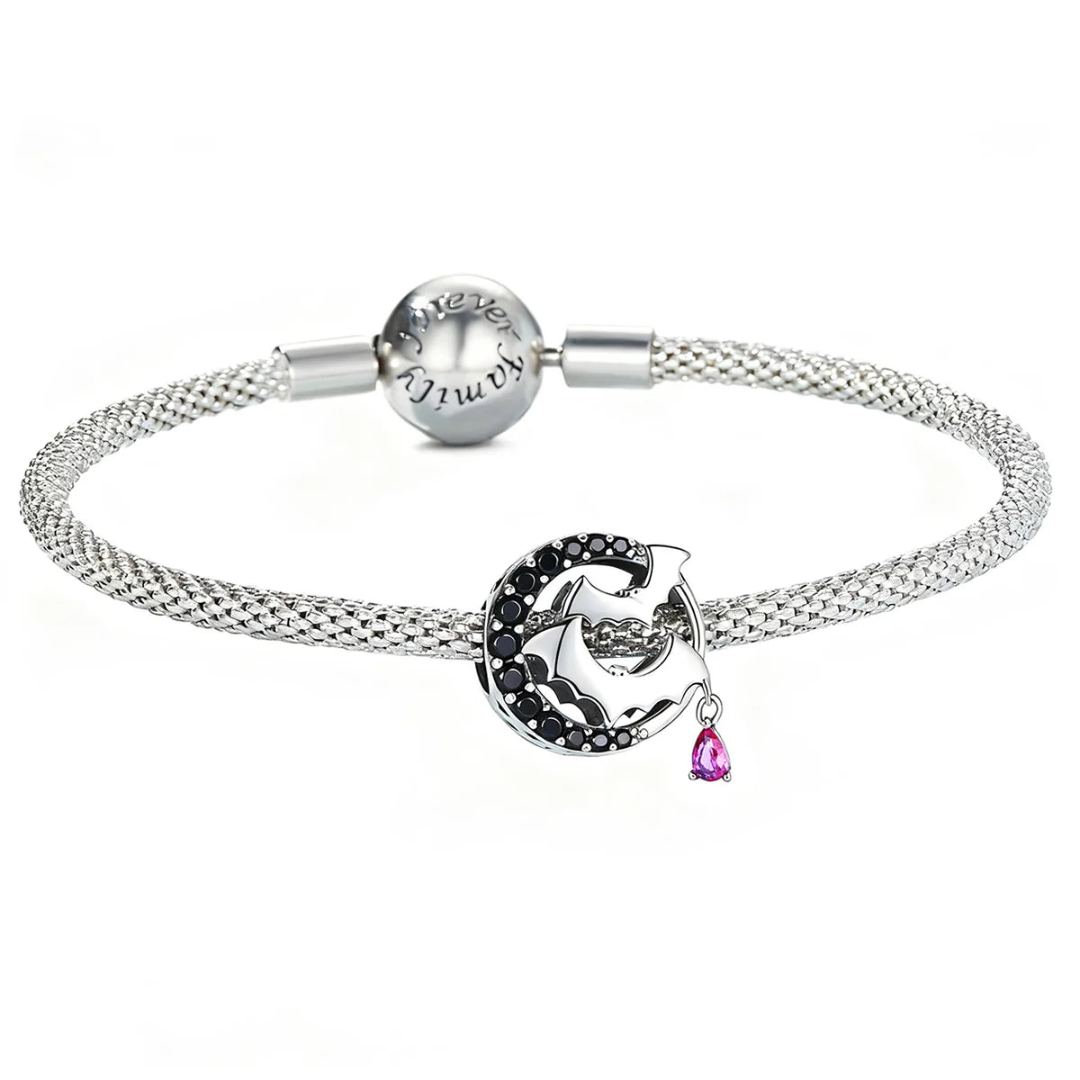 Midnight Bat Charm Bead in Oxidized Sterling Silver for Bracelets