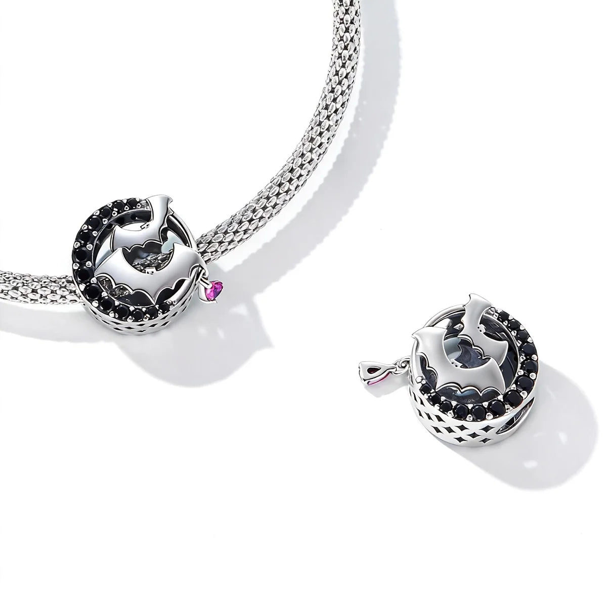 Midnight Bat Charm Bead in Oxidized Sterling Silver for Bracelets