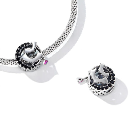 Midnight Bat Charm Bead in Oxidized Sterling Silver for Bracelets