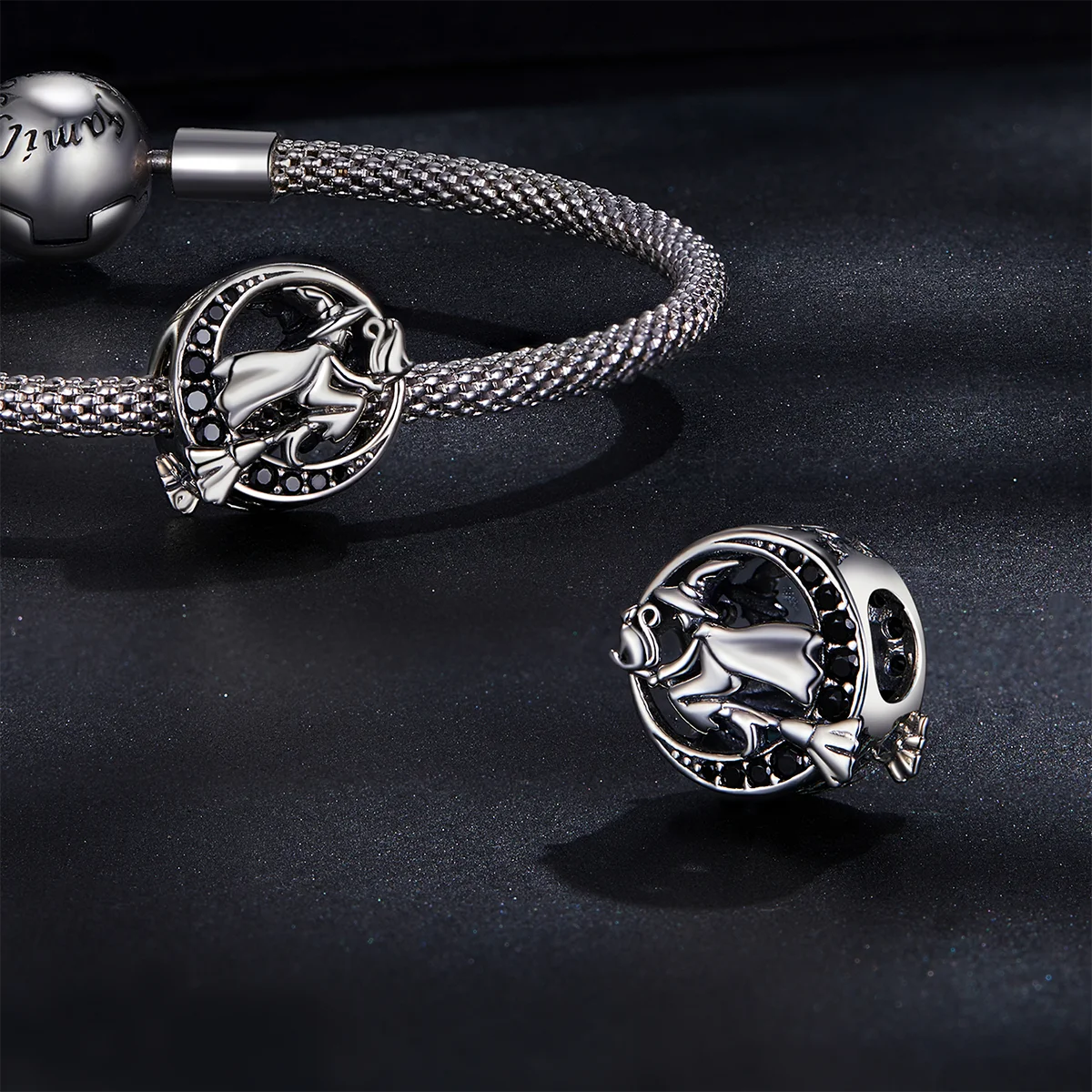 Mystic Wizard Charm Bead in Oxidized Sterling Silver for Bracelets