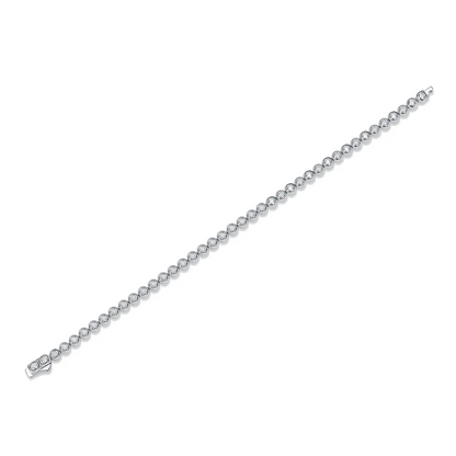 Round Moissanite Minimalist Bracelet in 925 sterling silver with 18K white gold plating, featuring bezel-set 2.5mm moissanites for a sleek, refined look.