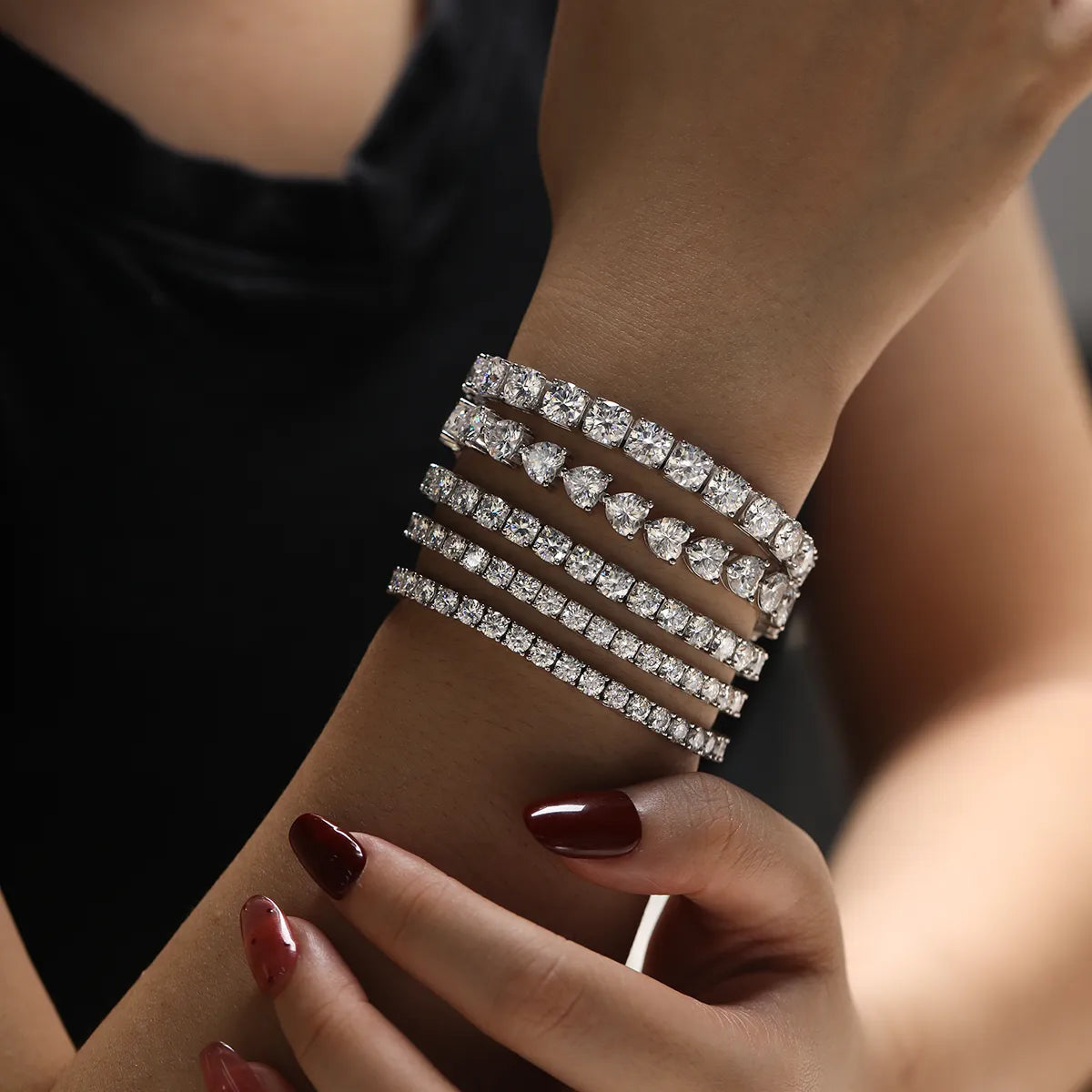 1ct heart-shaped moissanite tennis bracelet in sterling silver