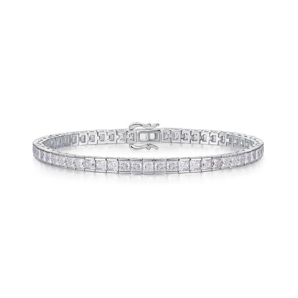 baguette cut moissanite tennis bracelet in sterling silver
