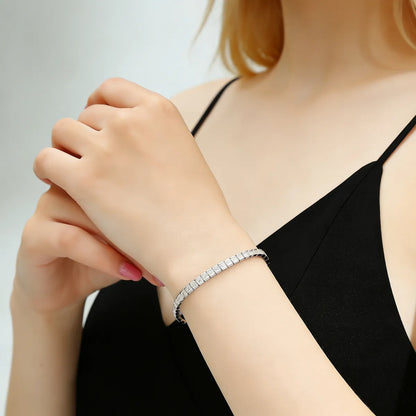 baguette cut moissanite tennis bracelet in sterling silver
