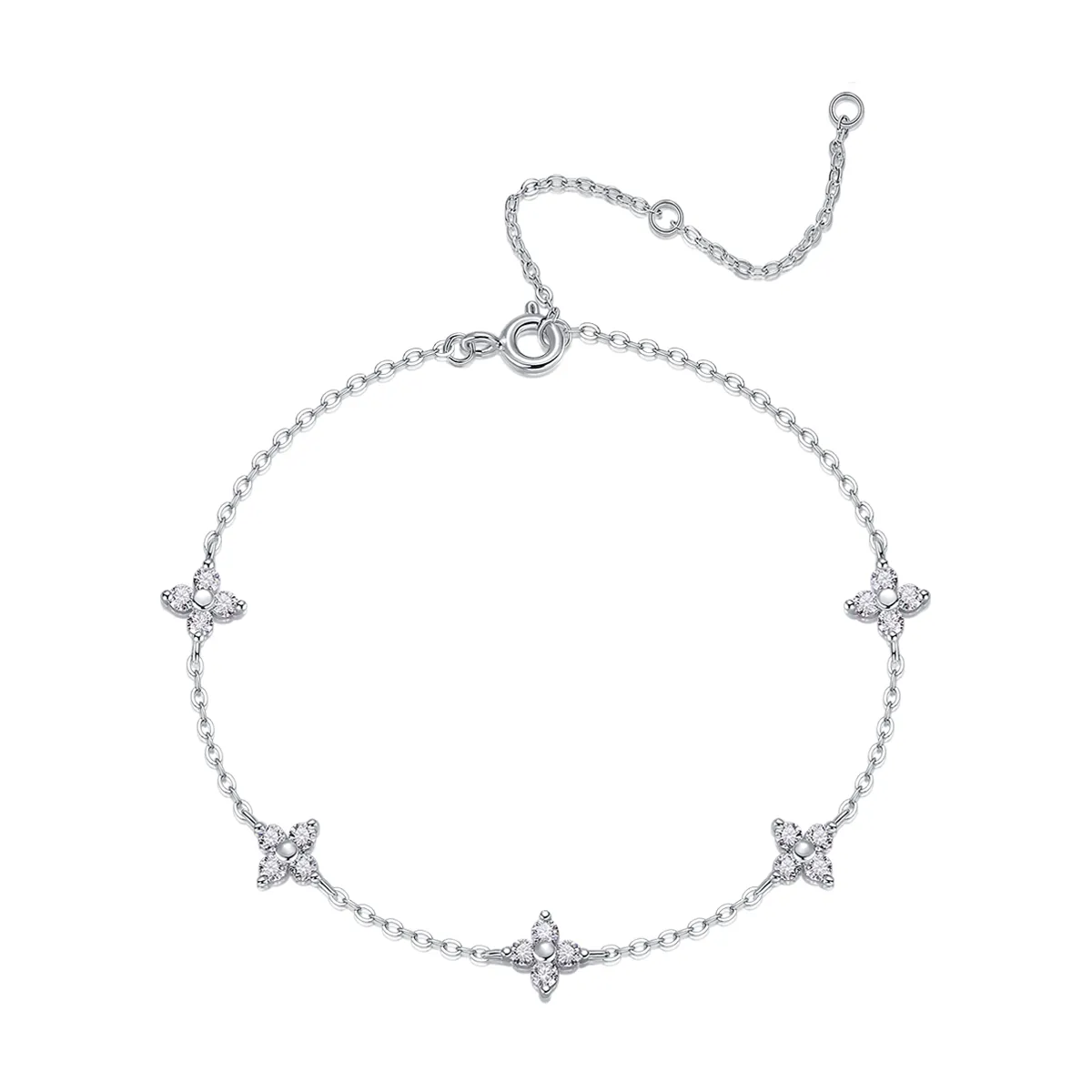 four leaf clover moissanite dainty bracelet in sterling silver