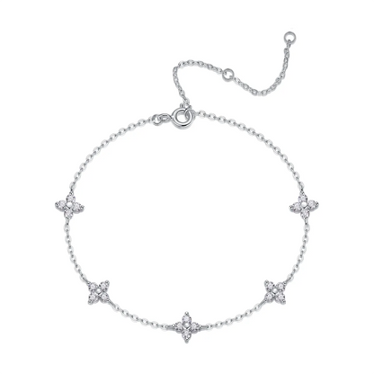 four leaf clover moissanite dainty bracelet in sterling silver