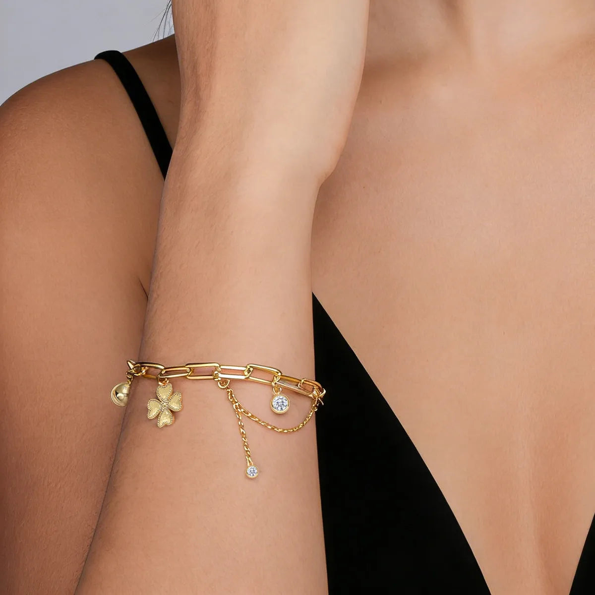 statement paperclip charm bracelet for layering
