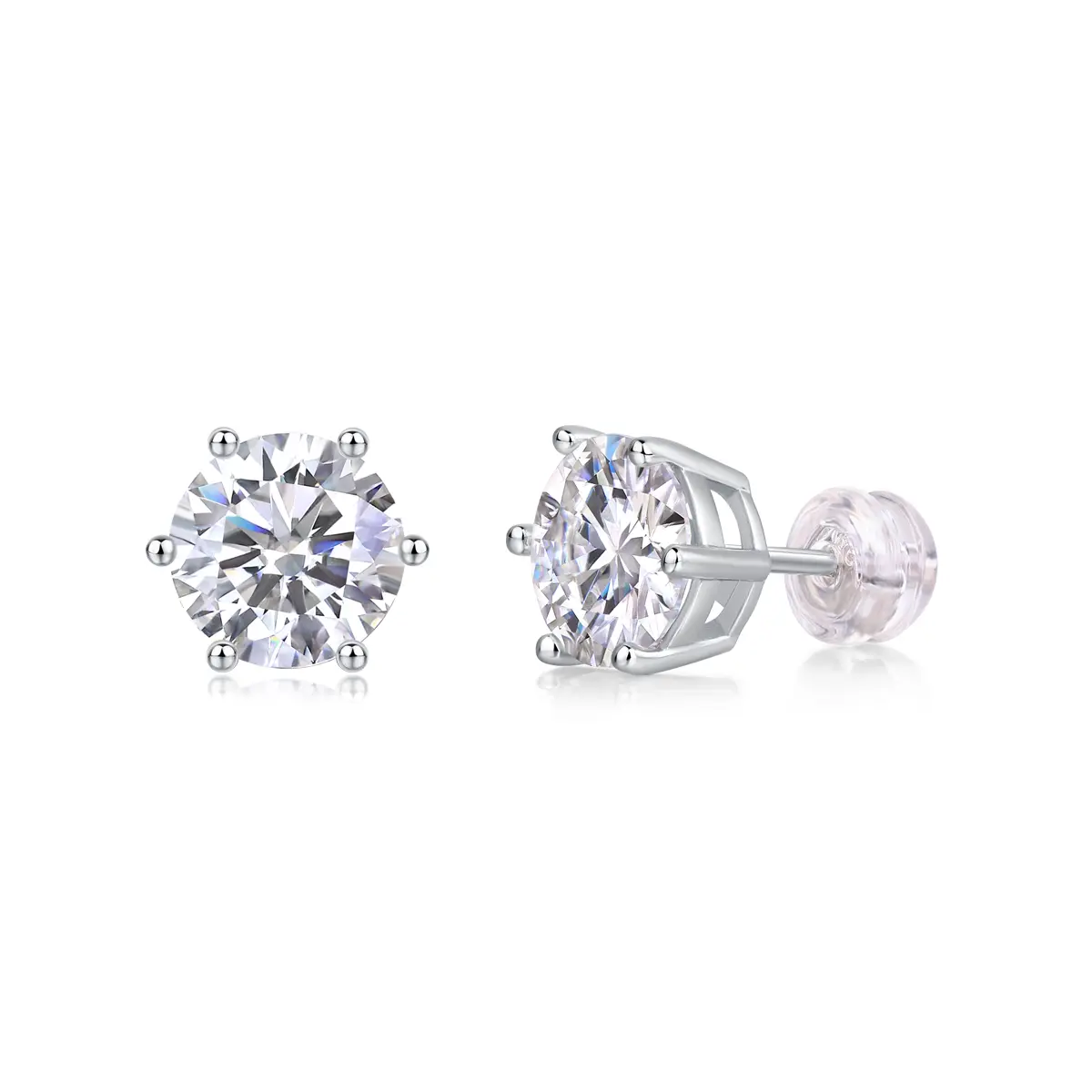 3ct round cut moissanite stud earrings in six prong setting