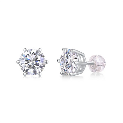 3ct round cut moissanite stud earrings in six prong setting