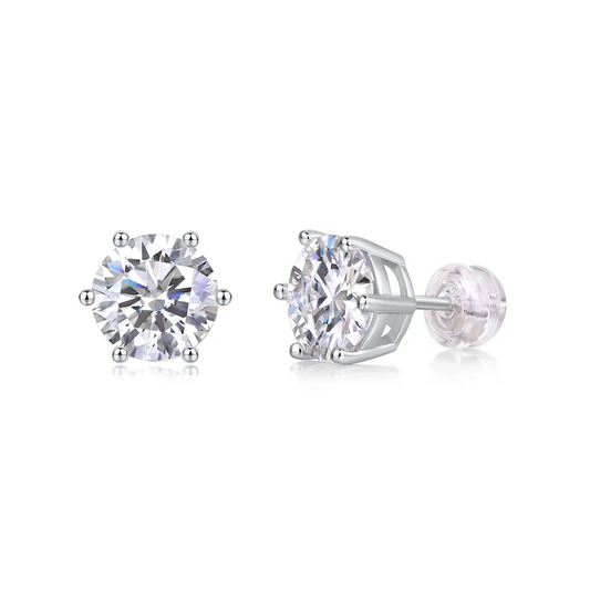 3ct round cut moissanite stud earrings in six prong setting