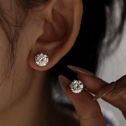 3ct round cut moissanite stud earrings in six prong setting