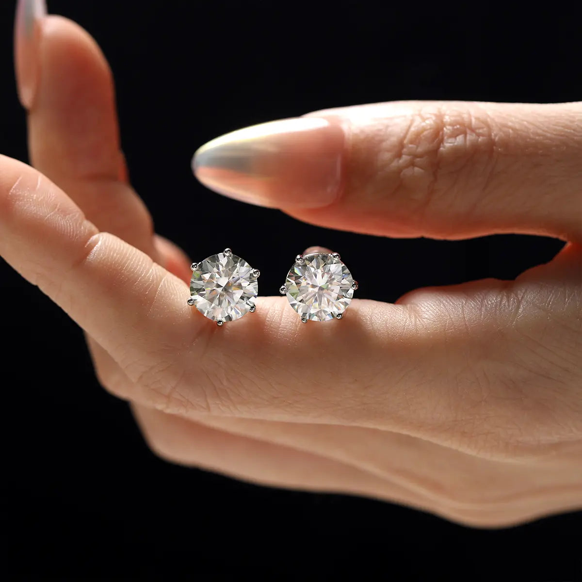 3ct round cut moissanite stud earrings in six prong setting