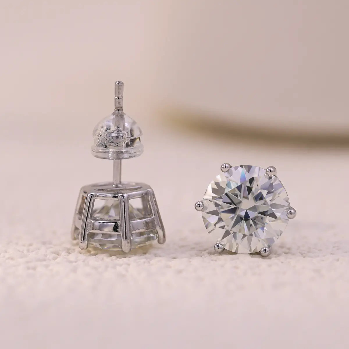 3ct round cut moissanite stud earrings in six prong setting