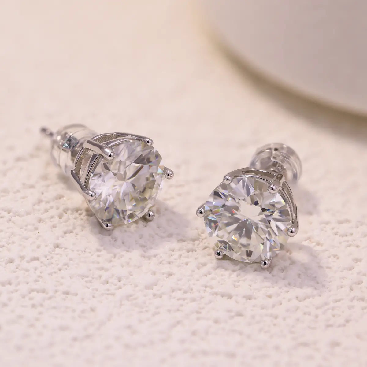 3ct round cut moissanite stud earrings in six prong setting