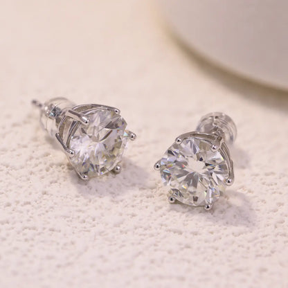 3ct round cut moissanite stud earrings in six prong setting