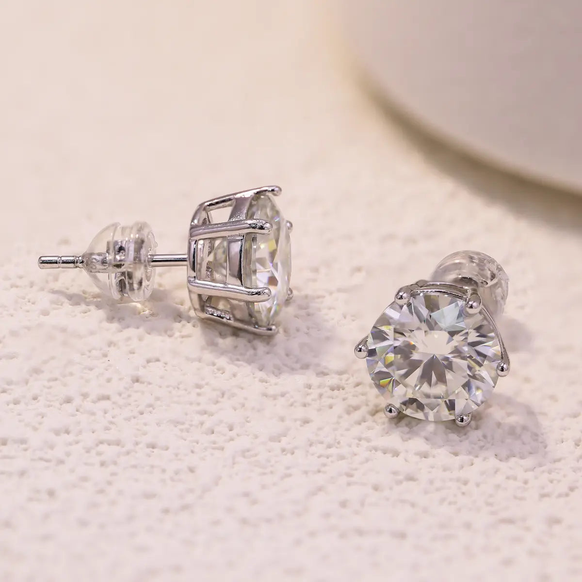 3ct round cut moissanite stud earrings in six prong setting