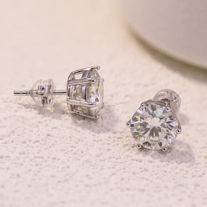 3ct round cut moissanite stud earrings in six prong setting