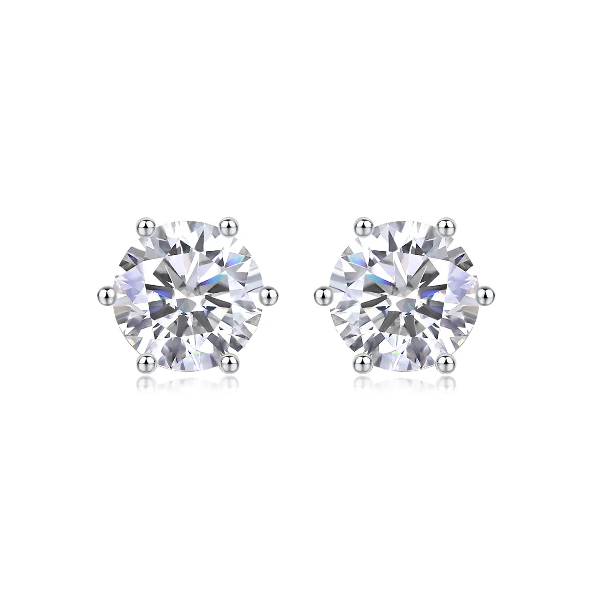 3ct round cut moissanite stud earrings in six prong setting