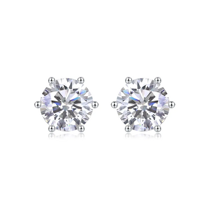 3ct round cut moissanite stud earrings in six prong setting