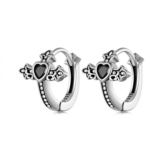 Oxidized Sterling Silver Cross Ear Cuff for Halloween