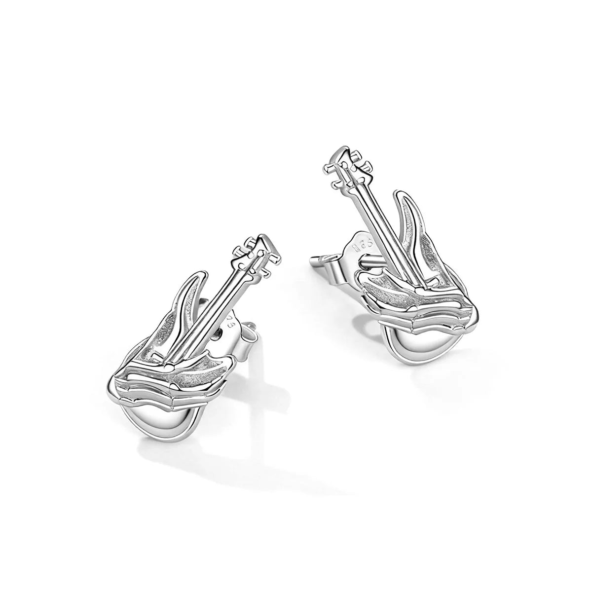 Gothic Skull Hand Earrings, White Gold Plated Sterling Silver Studs