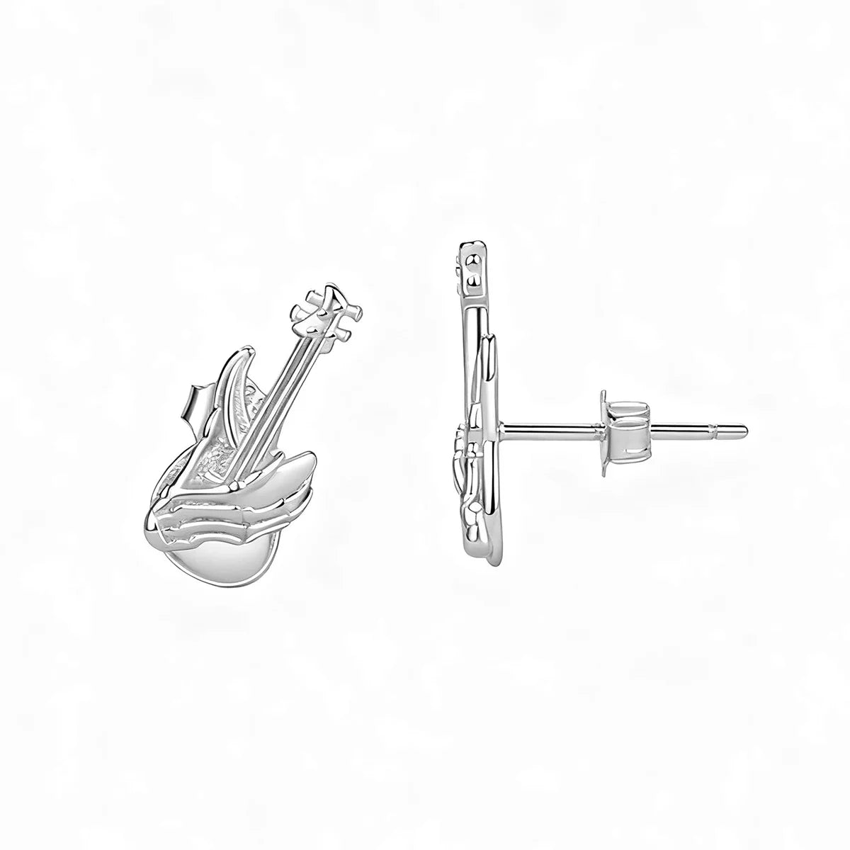 Gothic Skull Hand Earrings, White Gold Plated Sterling Silver Studs