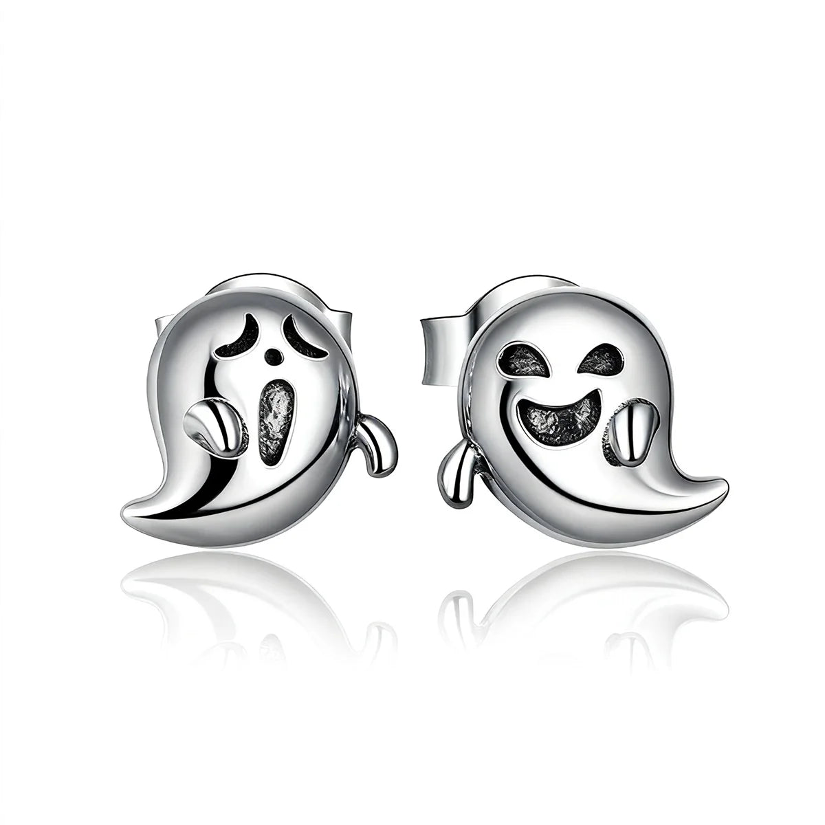 Small Demon Ghost Earrings, Oxidized Sterling Silver Studs